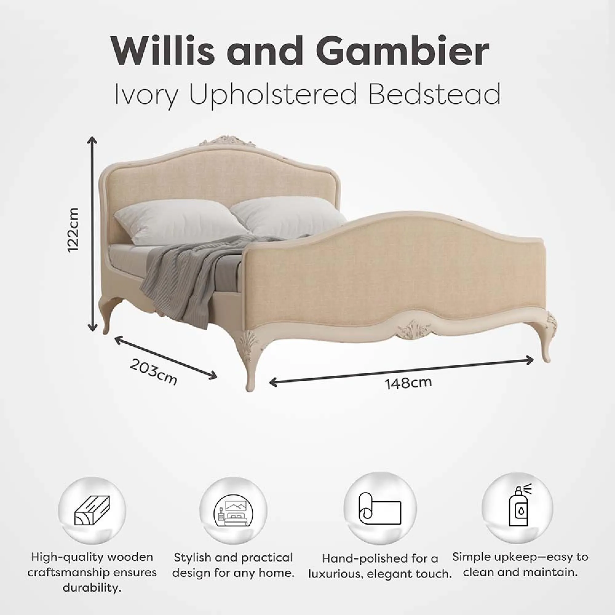 Upholstered Bedstead - Ivory