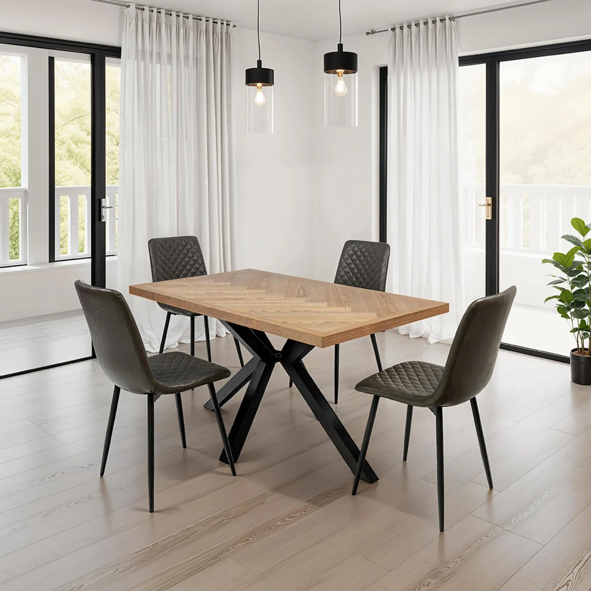 4-Pack Dining Chairs - Dark Grey, Faux Leather