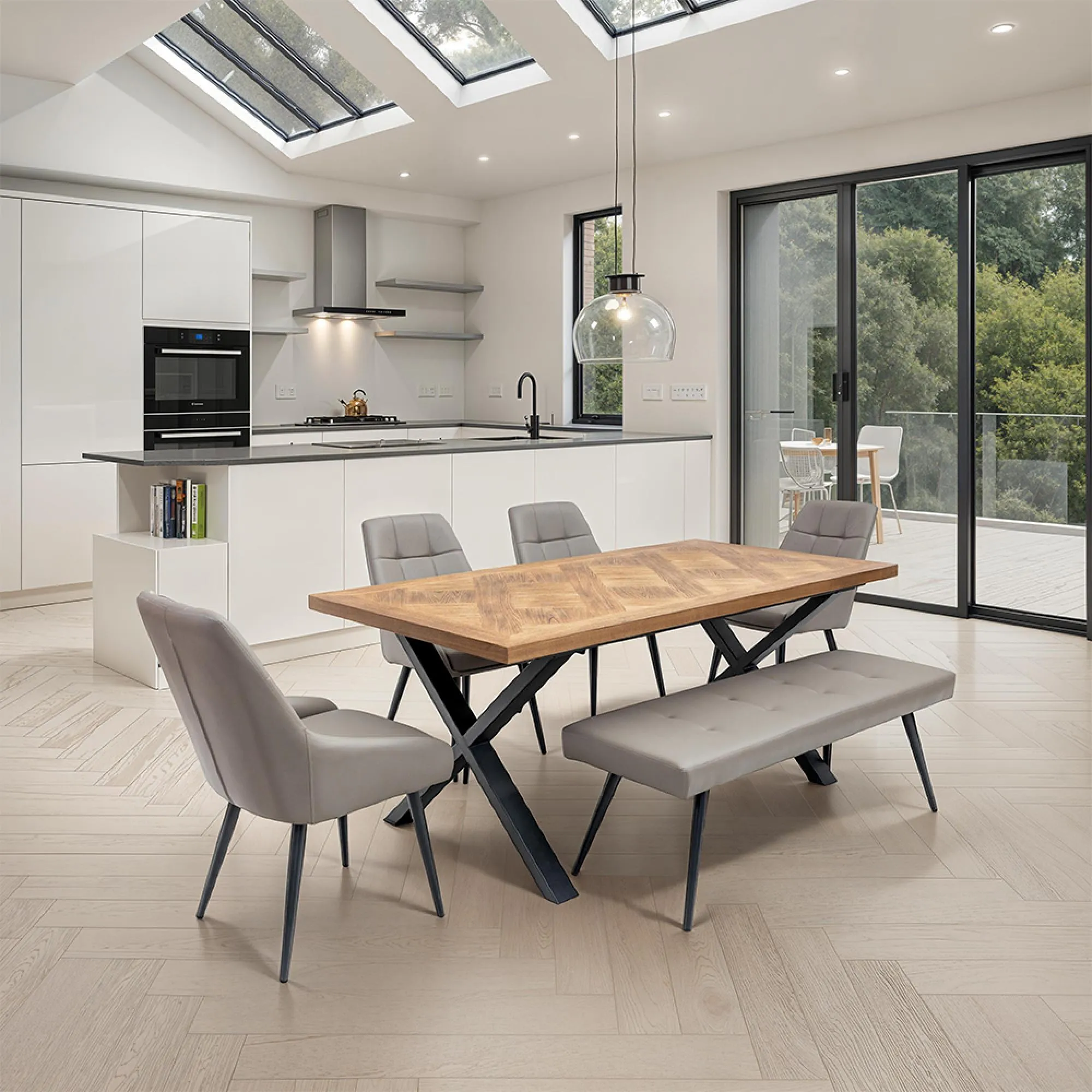 Ava Dining Bench - Taupe, Faux Leather