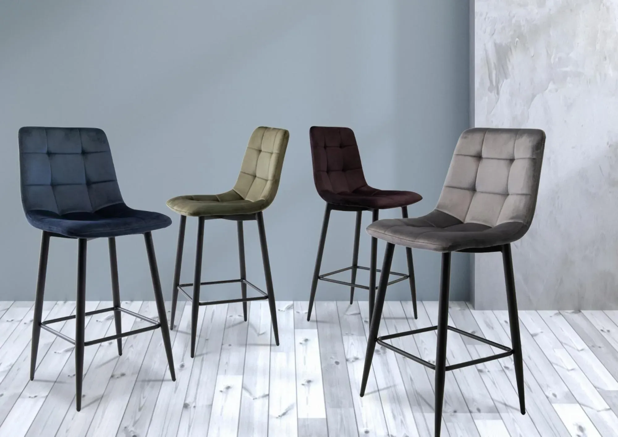 Bella Counter Stool Set of 2 - Grey, Velvet