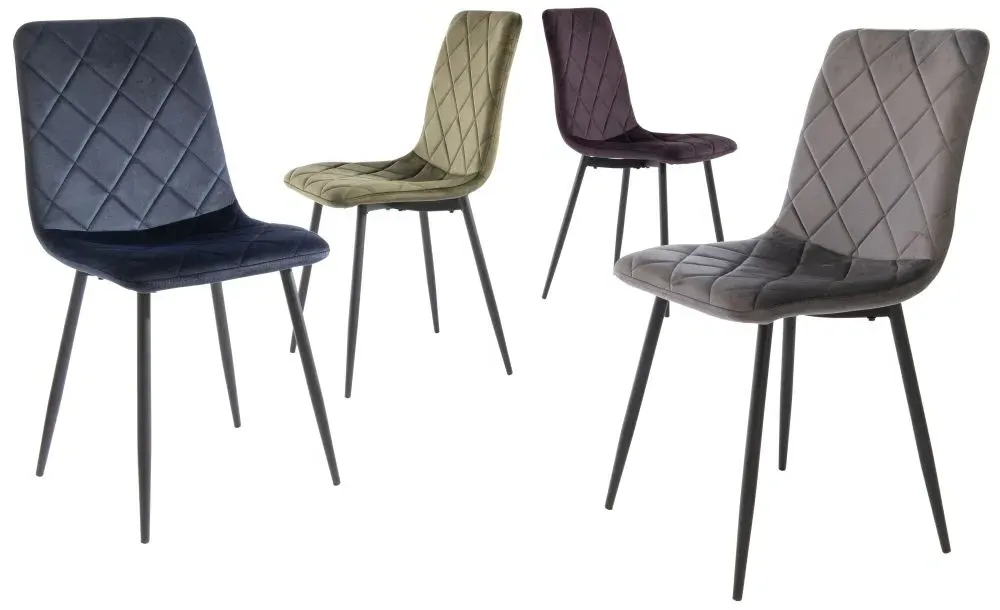 Bella Cross Stitched Dining Chairs - Blue, Velvet