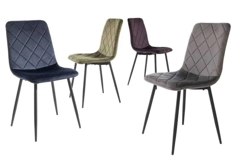 Bella Cross Stitched Dining Chairs - Green, Velvet