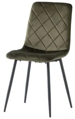 Bella Cross Stitched Dining Chairs - Green, Velvet