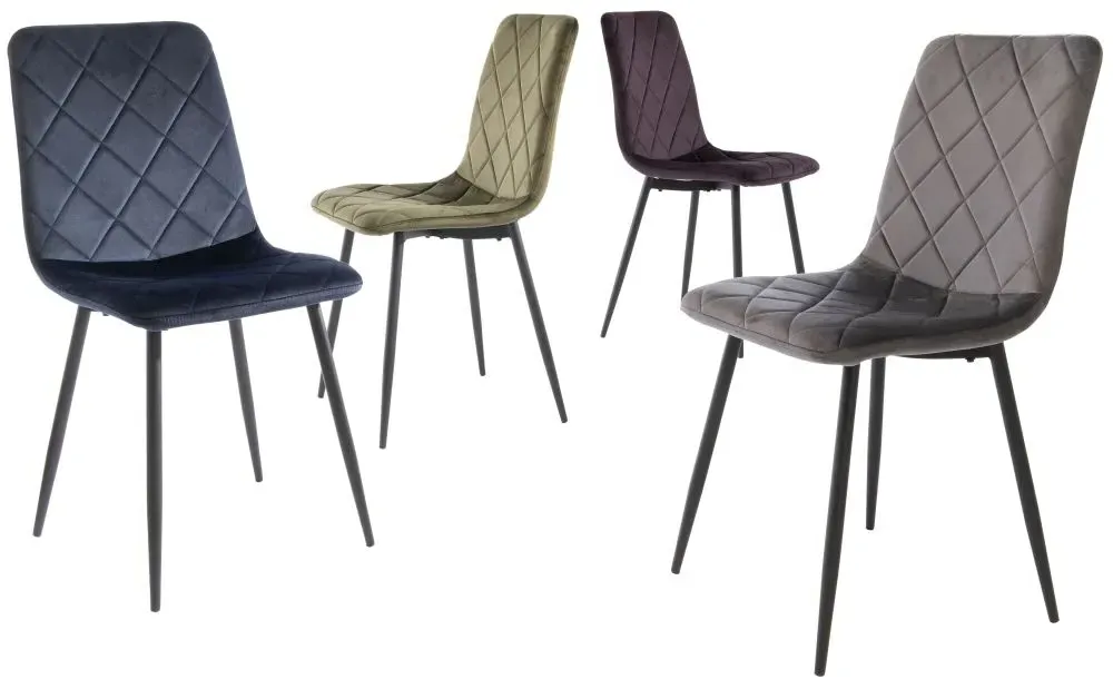 Bella Cross Stitched Dining Chairs - Grey, Velvet