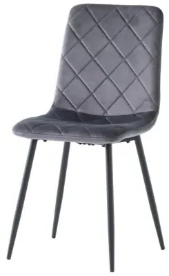 Bella Cross Stitched Dining Chairs - Grey, Velvet