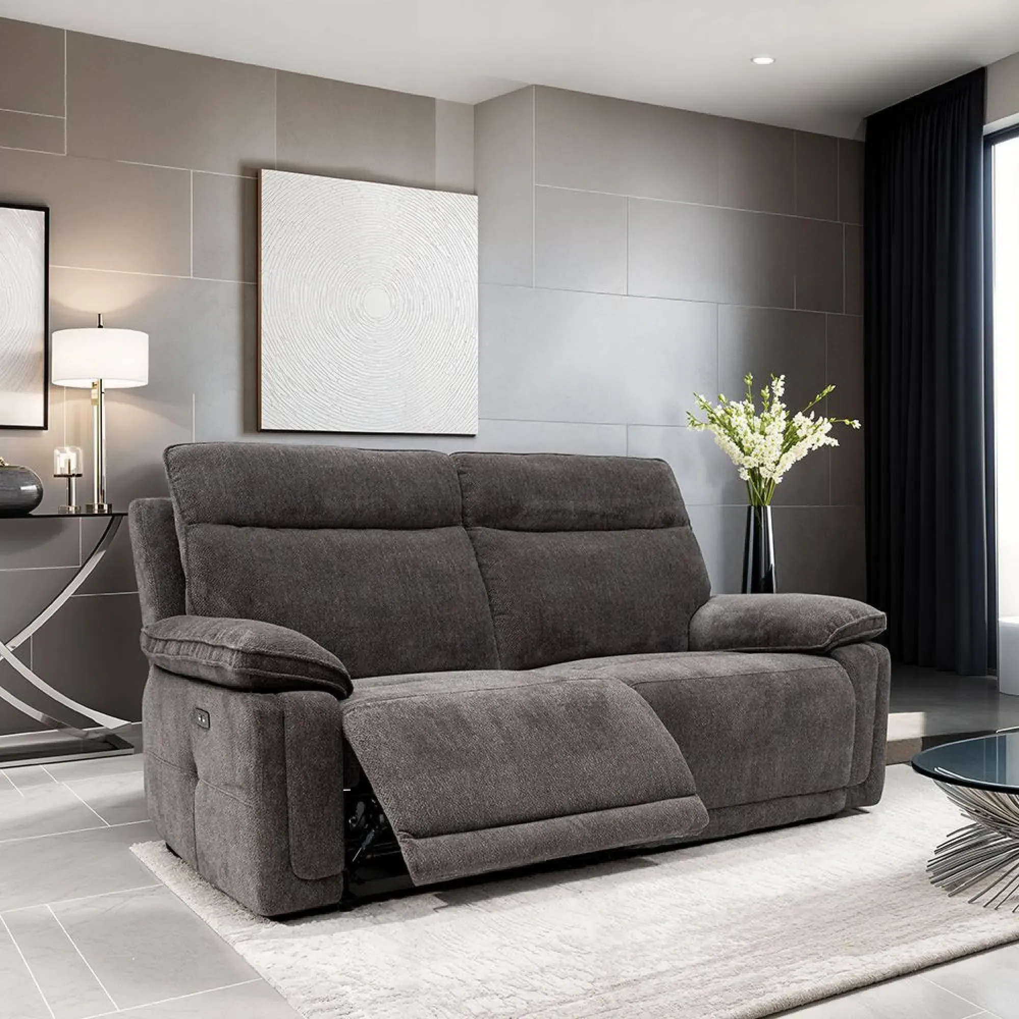 Cadenza 2-Seater Electric Recliner Sofa - Charcoal, Fabric