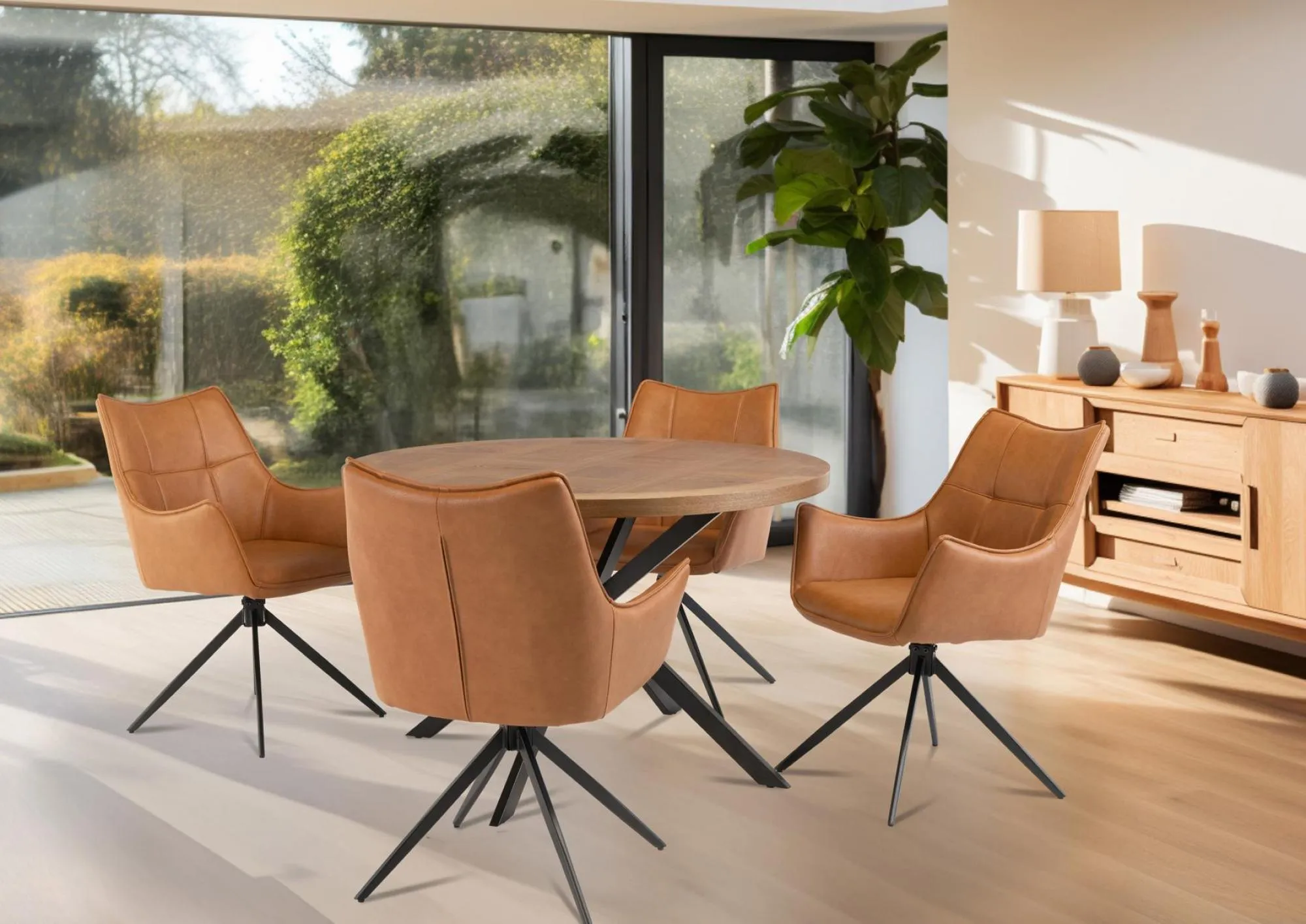 Carson 4 Seater Round Dining Table - Medium Oak