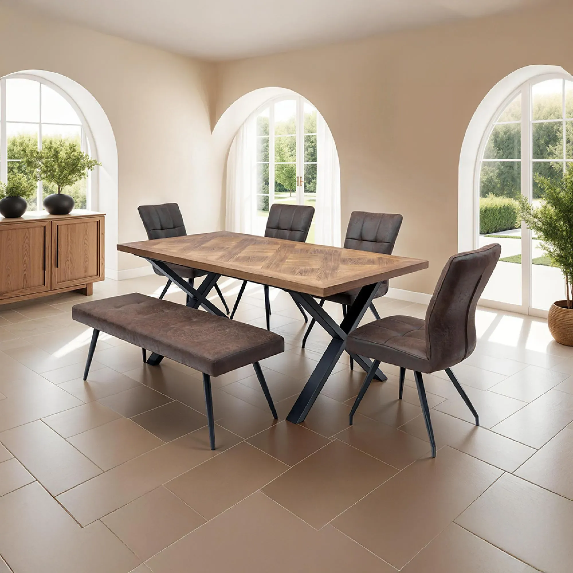 Eden 6 Seater Dining Table with Cross Legs - Elm Wood
