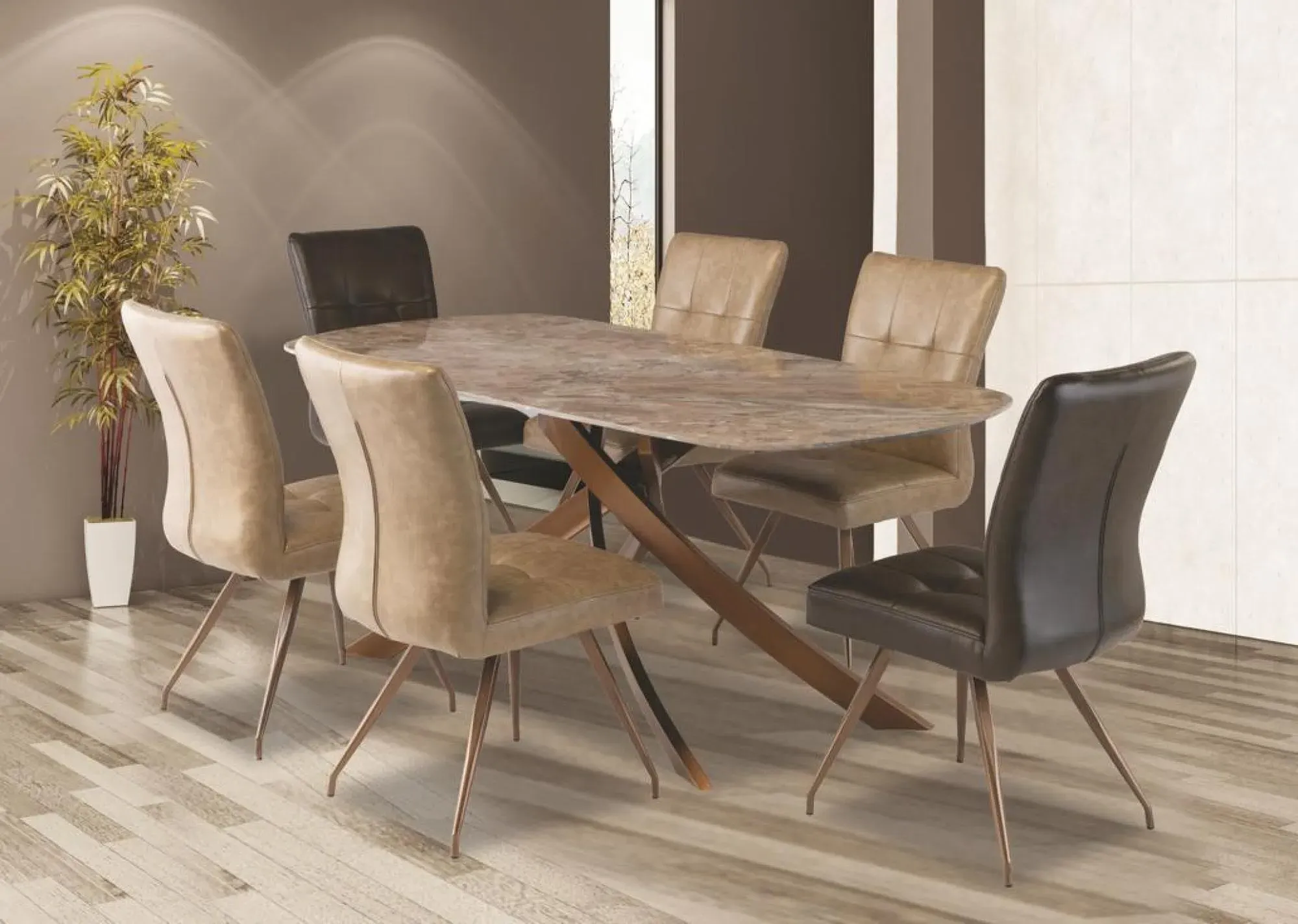 Fendi 6-Seater Dining Table - Brown, Marble