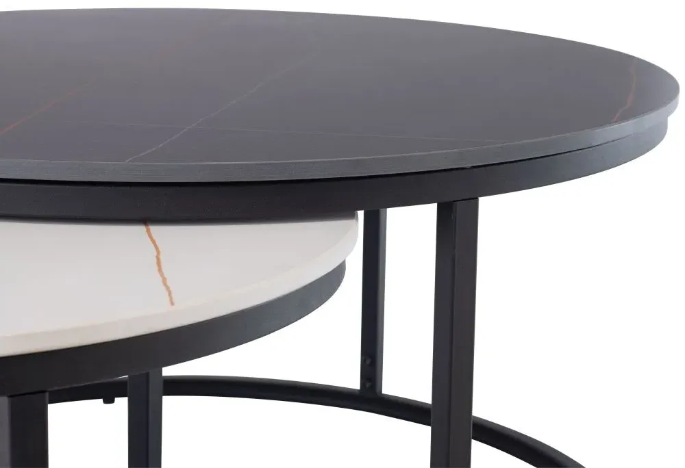 Ferrante Set of 2 Round Coffee Tables - White, Sintered Stone