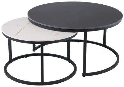 Ferrante Set of 2 Round Coffee Tables - White, Sintered Stone image