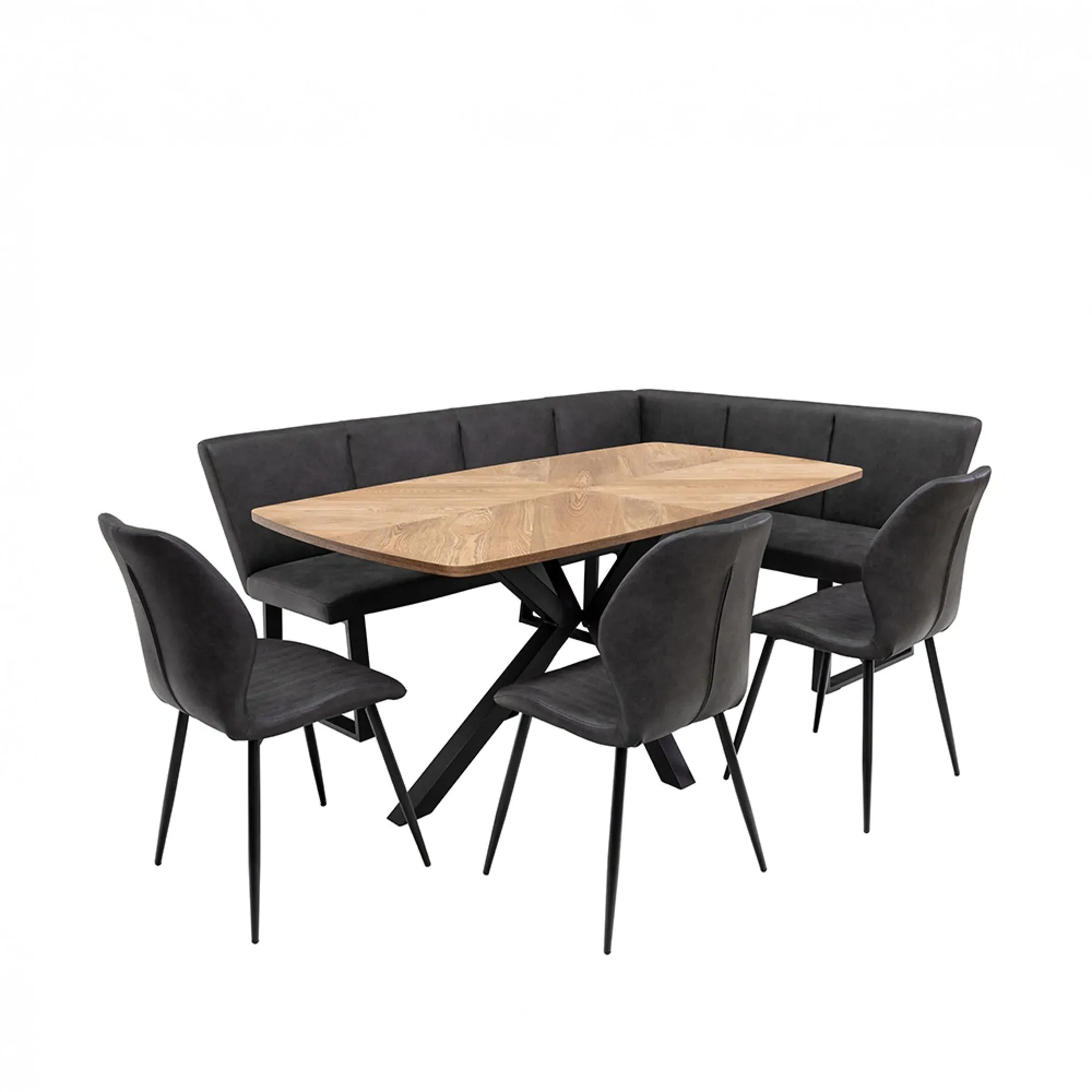 Franklin Corner Dining Bench - Charcoal, Faux Leather