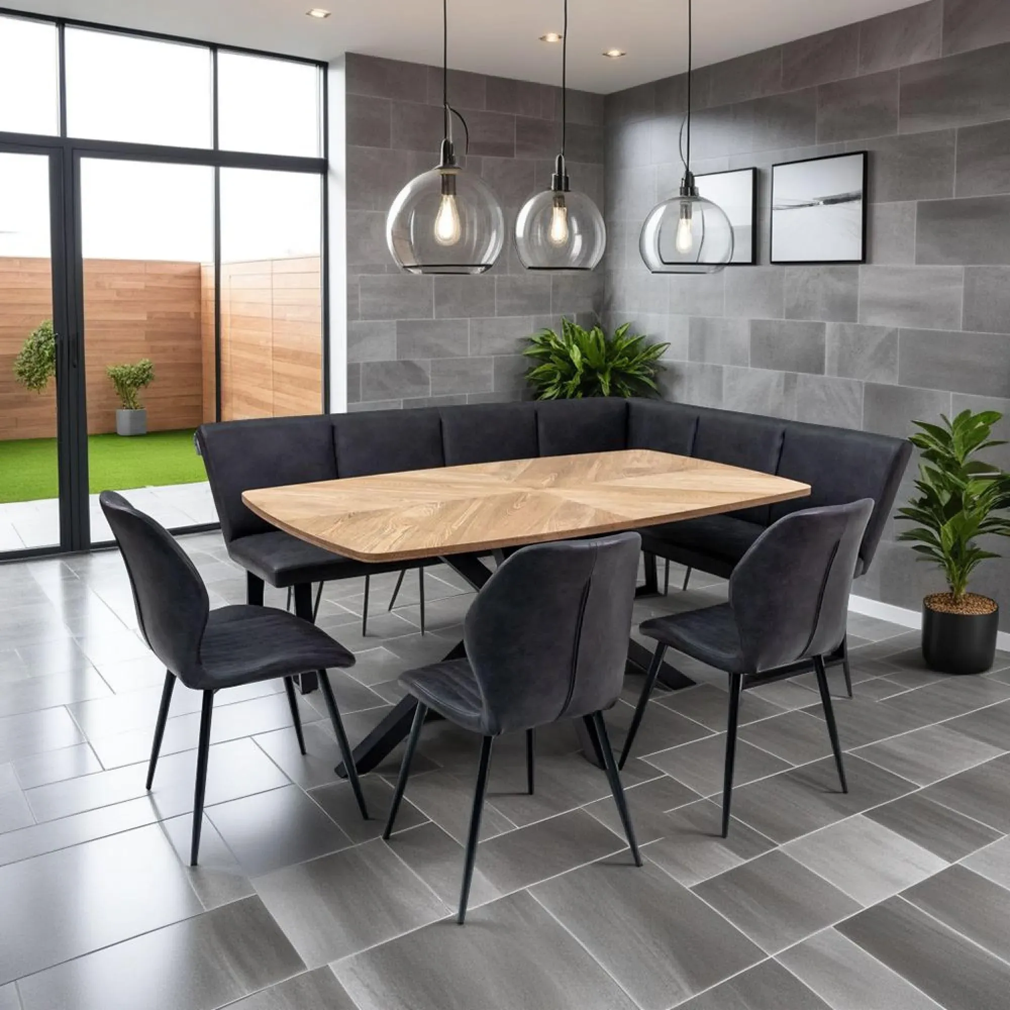 Franklin Corner Dining Bench - Charcoal, Faux Leather