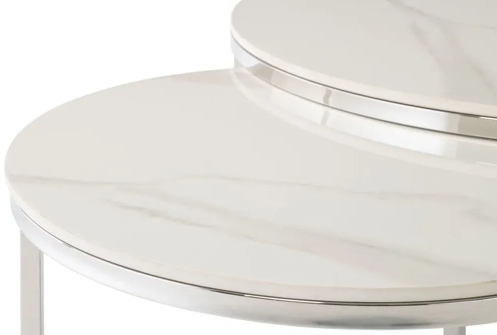 Hanson Set of 2 Round Coffee Tables - White, Sintered Stone