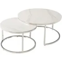 Hanson Set of 2 Round Coffee Tables - White, Sintered Stone