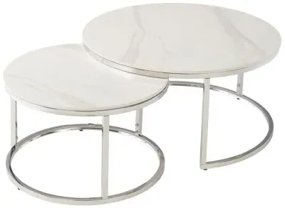 Hanson Set of 2 Round Coffee Tables - White, Sintered Stone