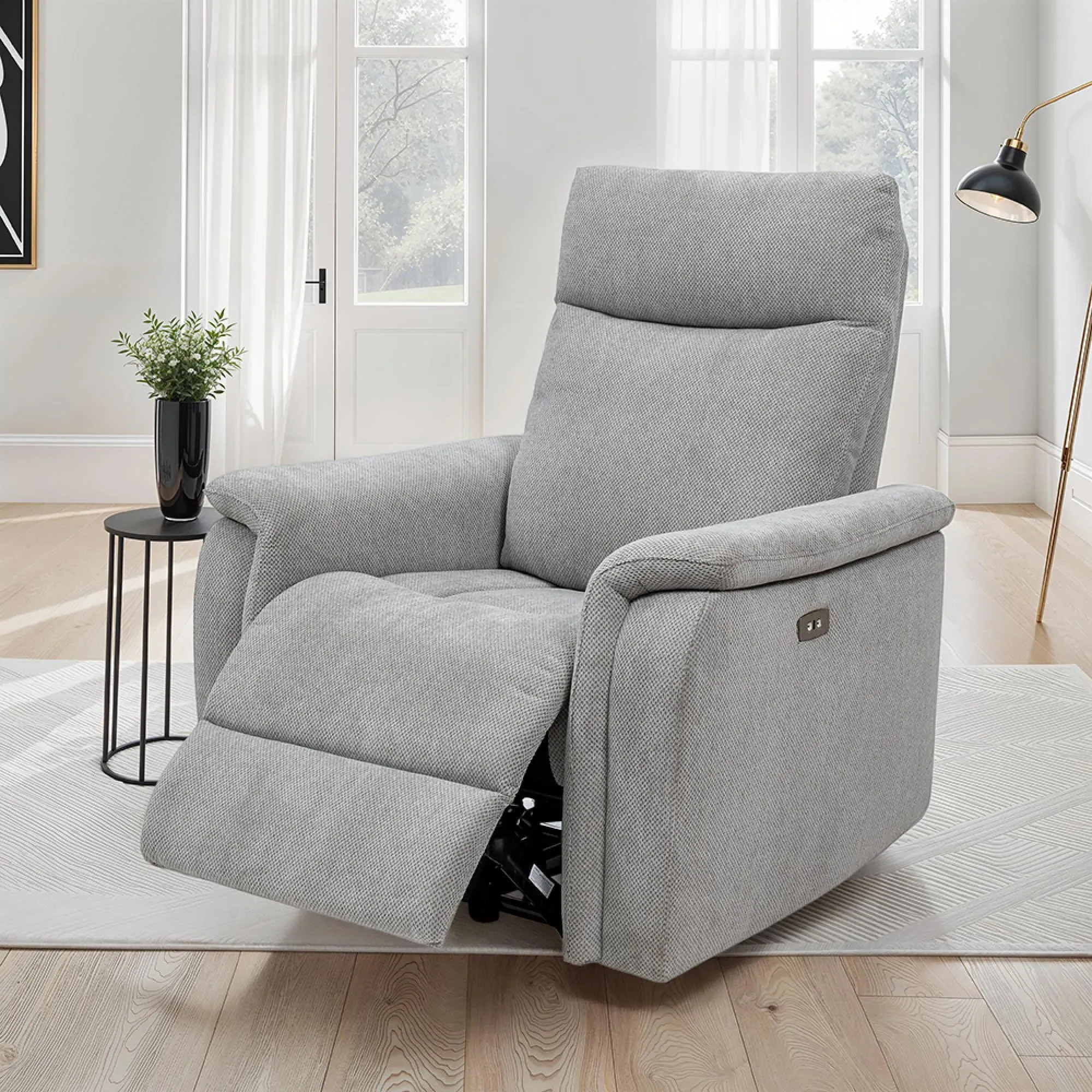 Hayward Electric Recliner Armchair - Light Grey, Fabric