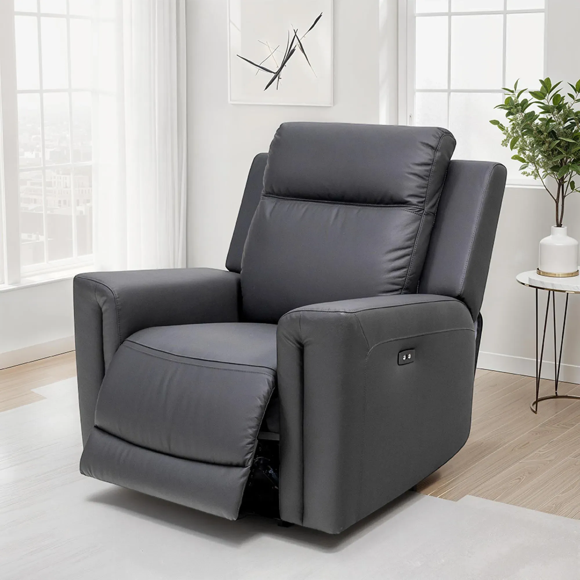 Hobart Electric Recliner Armchair - Charcoal, Leather