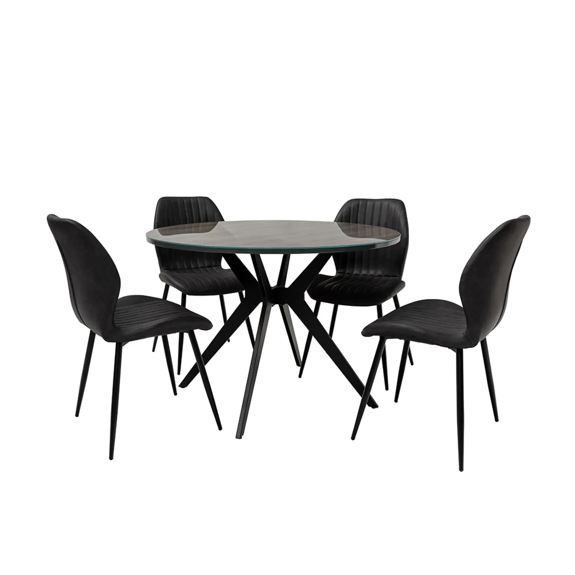 Loreta 2 Seater Round Dining Table - Grey Oak, Glass