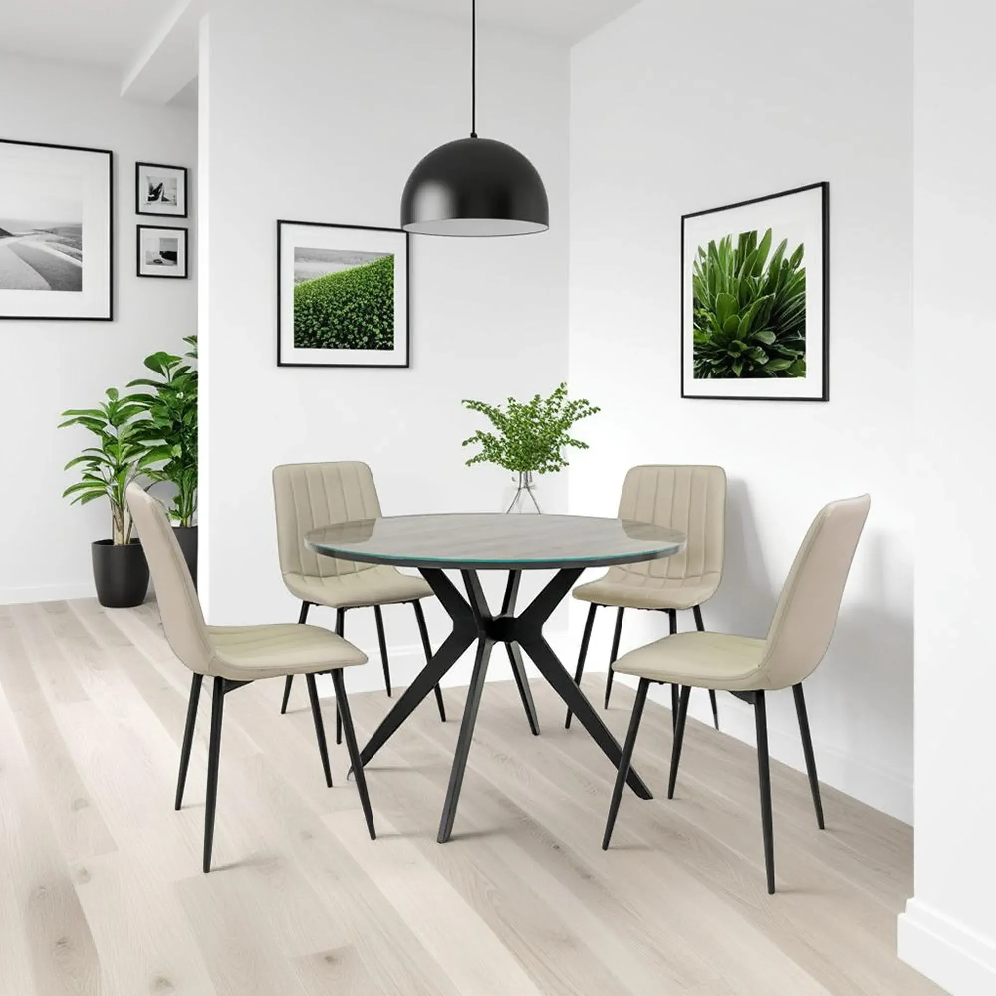 Loreta 2 Seater Round Dining Table - Grey Oak, Glass