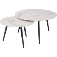 Luna Set of 2 Round Coffee Tables - Gold, Marble Effect