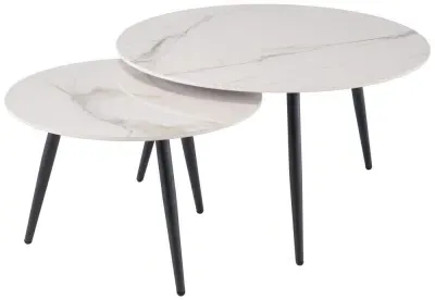 Luna Set of 2 Round Coffee Tables - Gold, Marble Effect