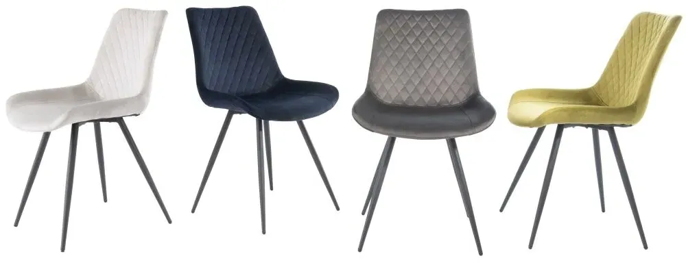 Mabel Cross Stitched Dining Chair - Deep Blue, Velvet