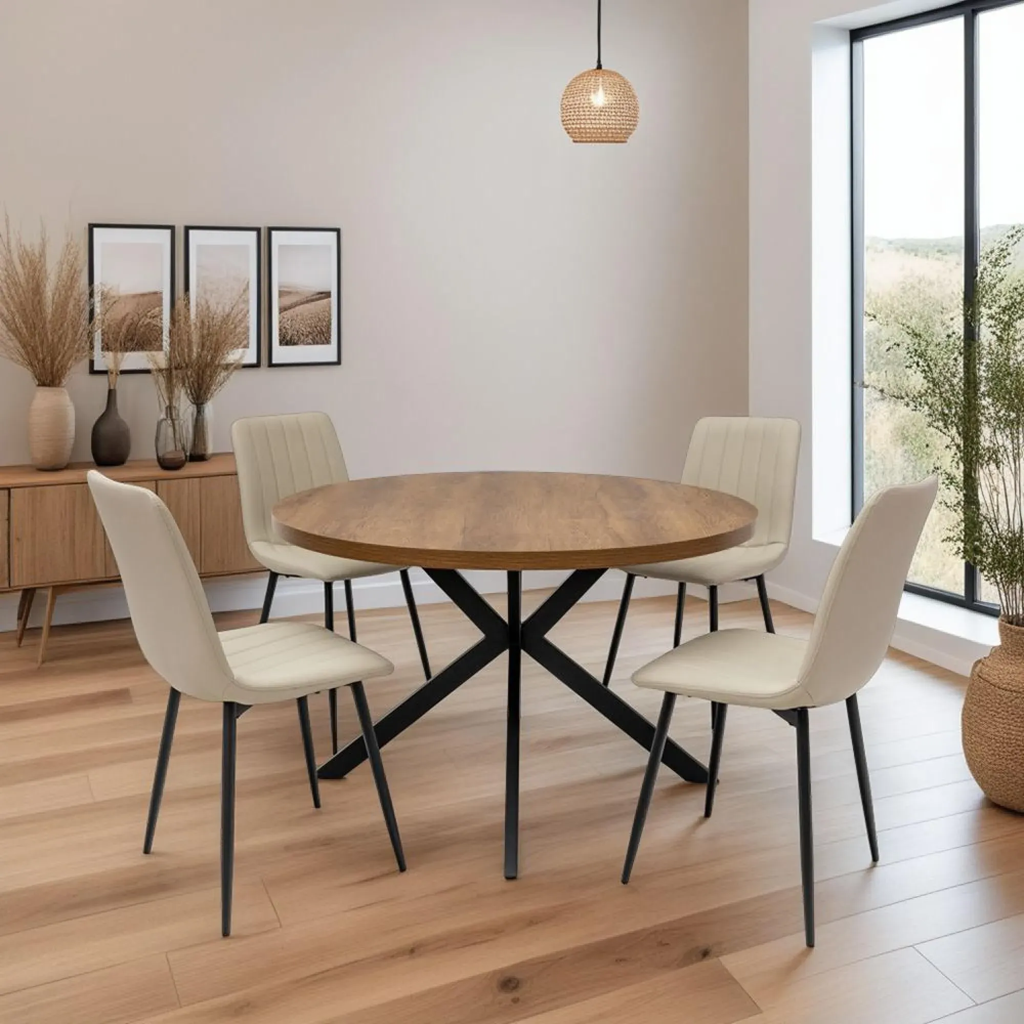 Panama 4 Seater Round Dining Table - Dark Oak