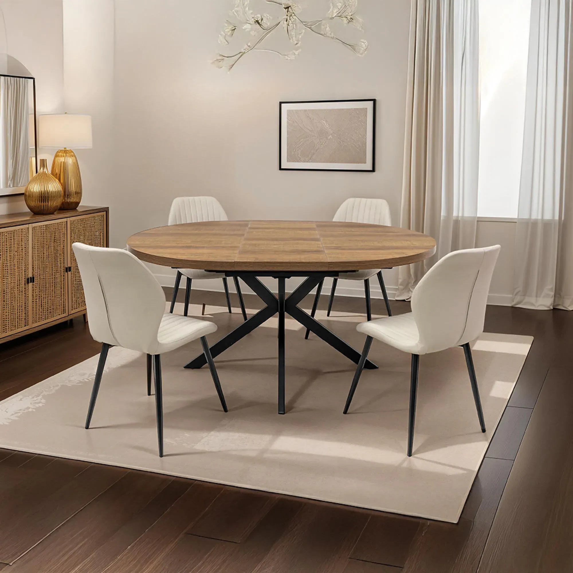Panama Extendable Round Dining Table - Dark Oak