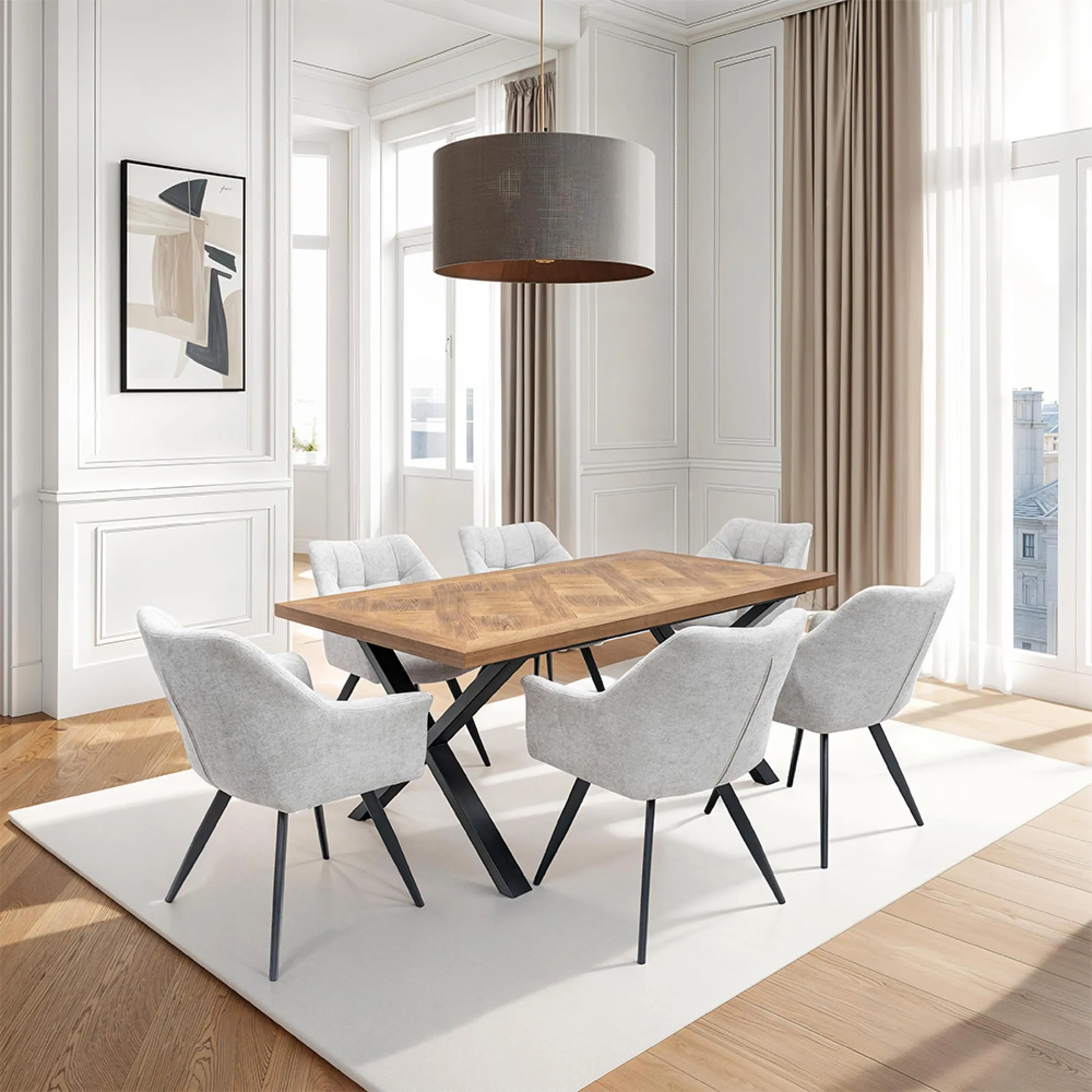 Poppy Dining Armchair - Light Grey, Fabric