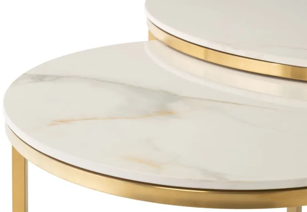 Portafino Set of 2 Round Coffee Tables - Gold, Marble Effect
