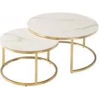 Portafino Set of 2 Round Coffee Tables - Gold, Marble Effect