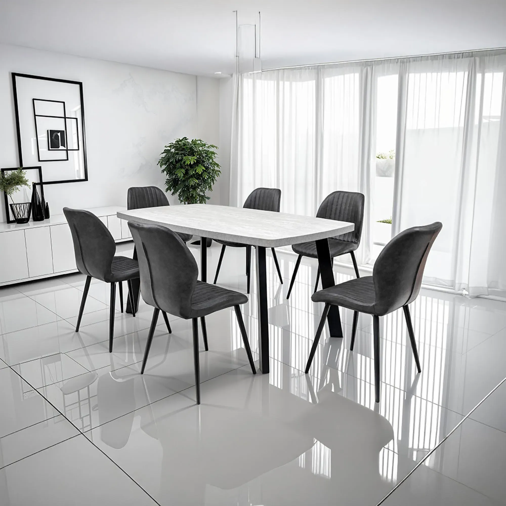 Rimini 6 Seater Dining Table - Grey, Melamine