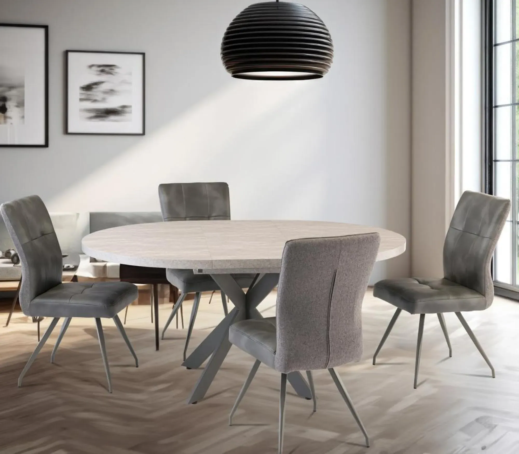 Rimini Round Extending Dining Table - Light Grey