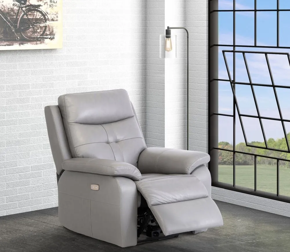 Sophia Electric Recliner Armchair - Grey, Leather