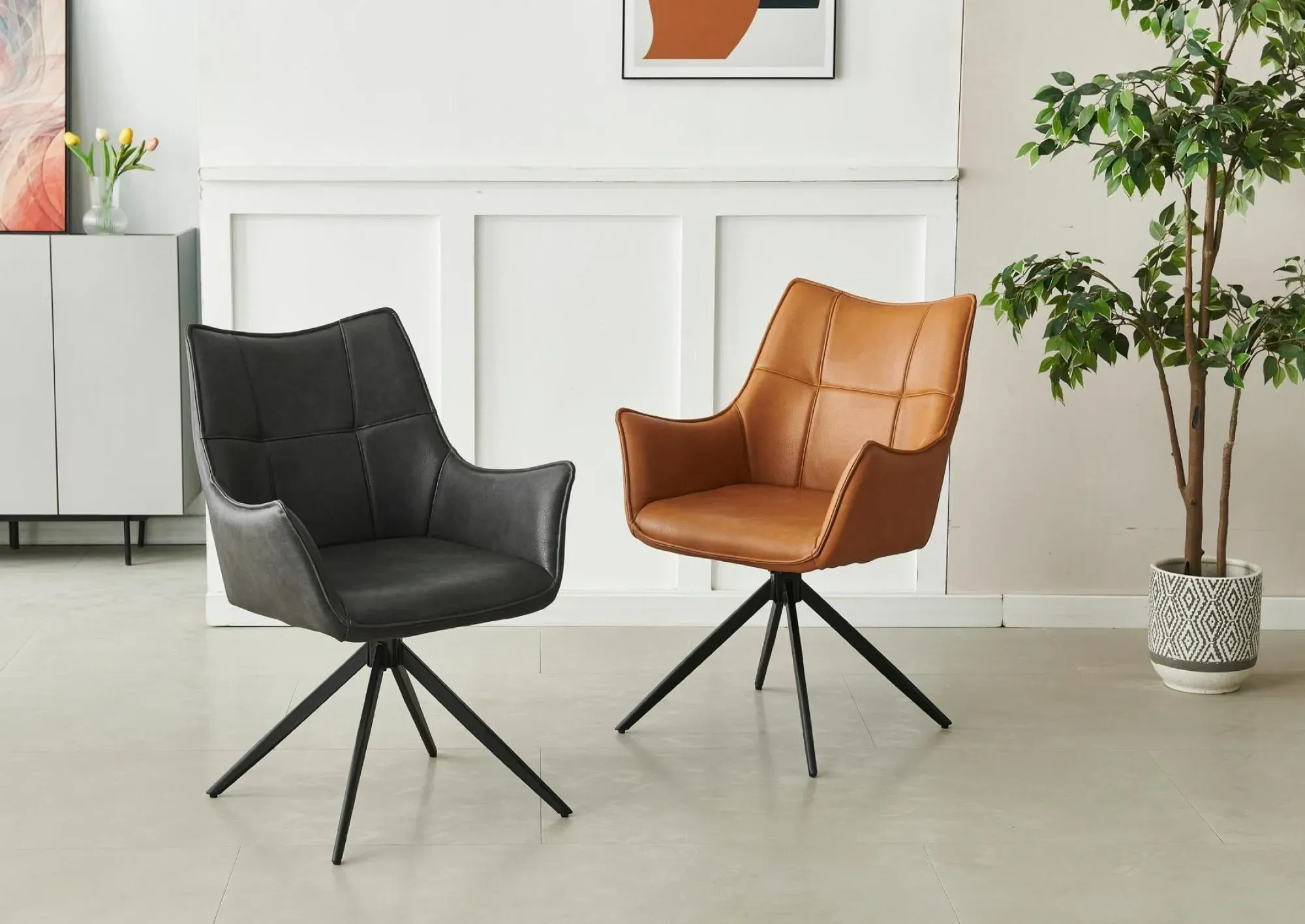 Vito Dining Armchair - Charcoal, Faux Leather