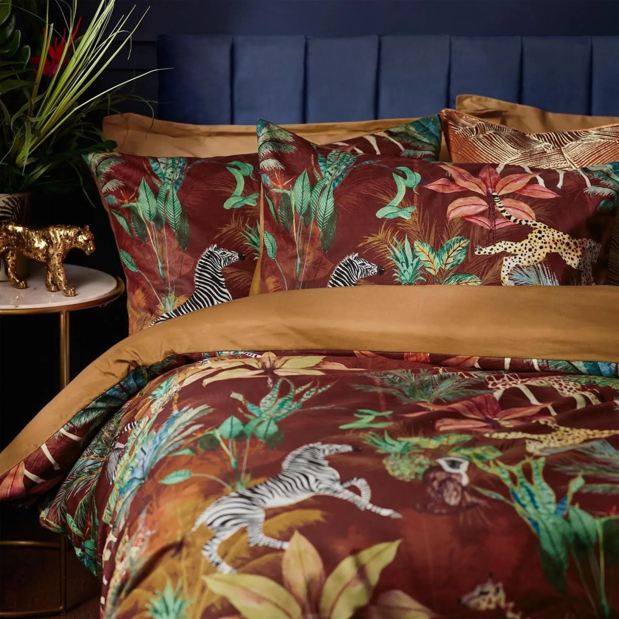 Aranya Exotic Animal Velvet Duvet Cover Set - Rust