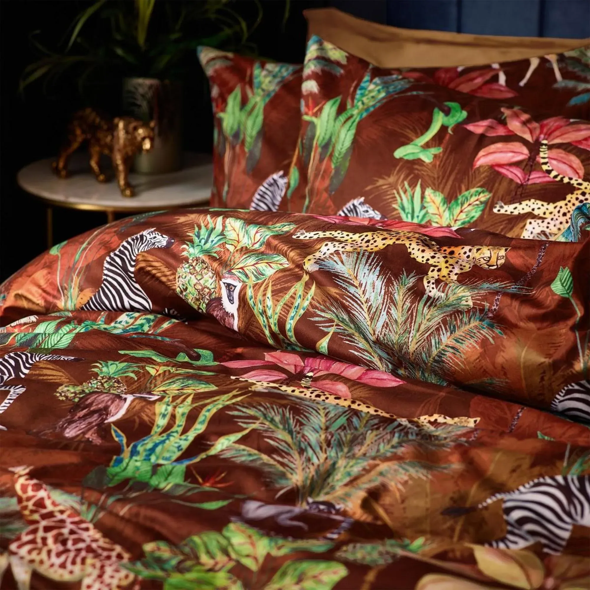Aranya Exotic Animal Velvet Duvet Cover Set - Rust