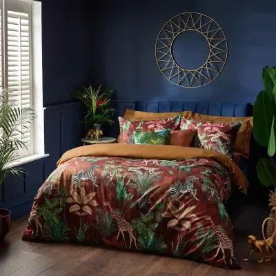 Aranya Exotic Animal Velvet Duvet Cover Set - Rust image