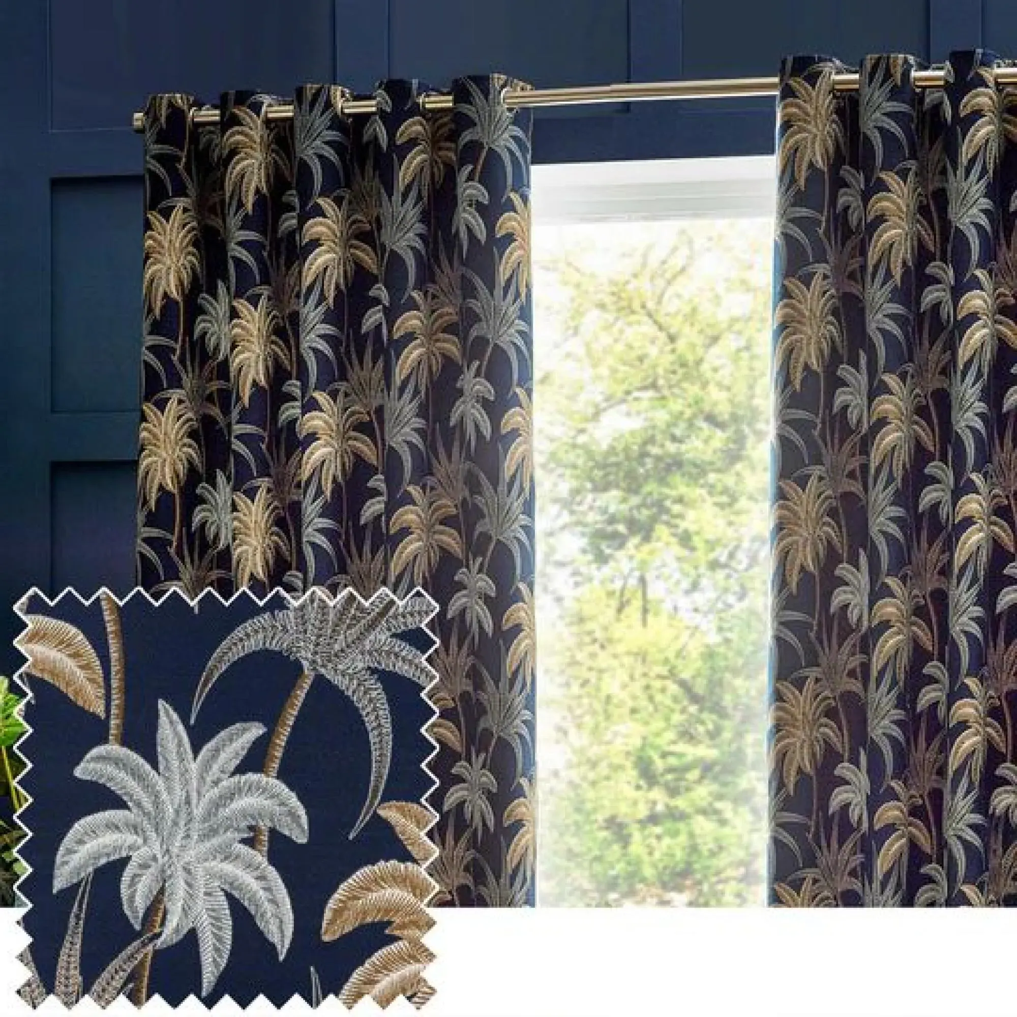 Galapagos Eyelet Curtains - Navy