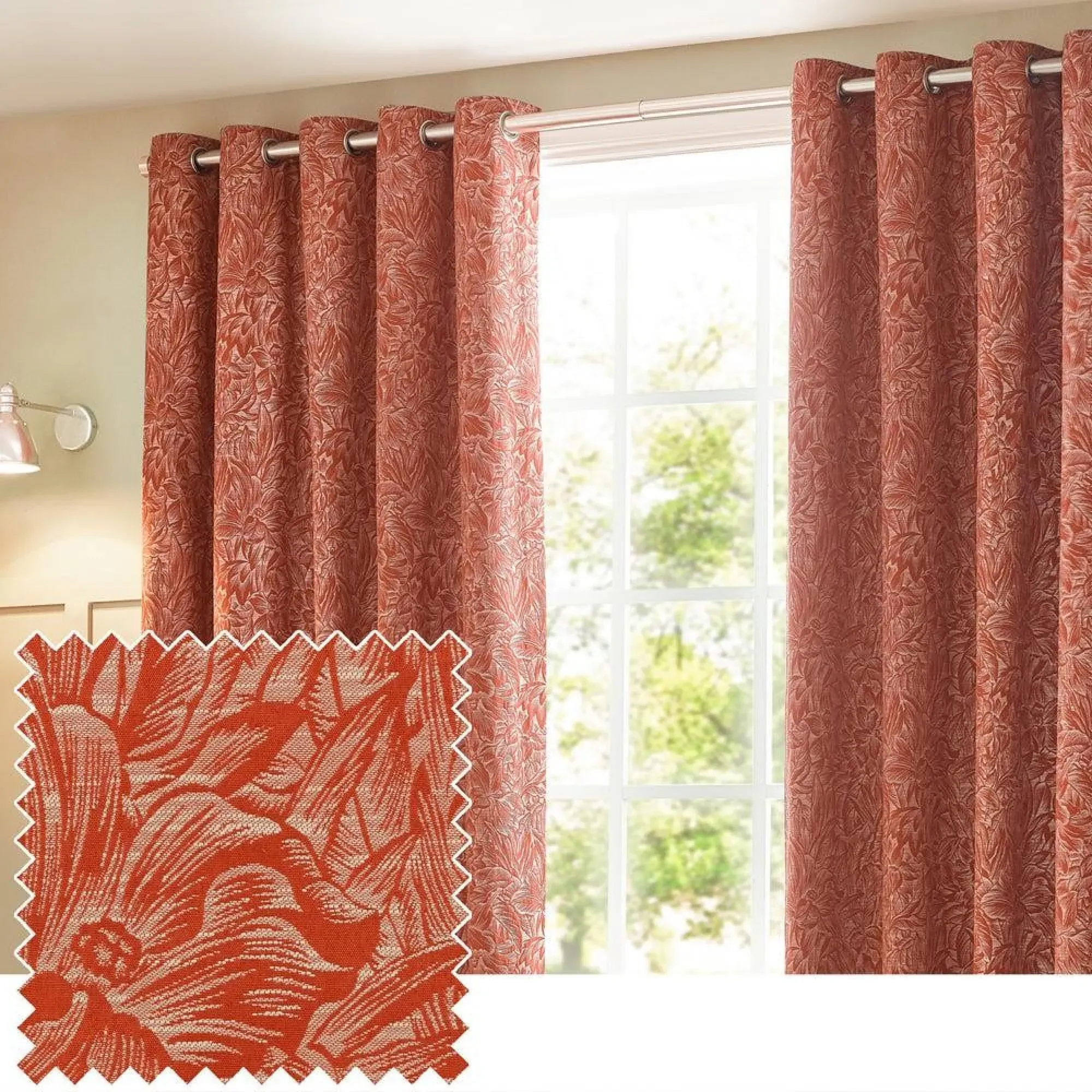 Grantley Jacquard Eyelet Curtains - Brick