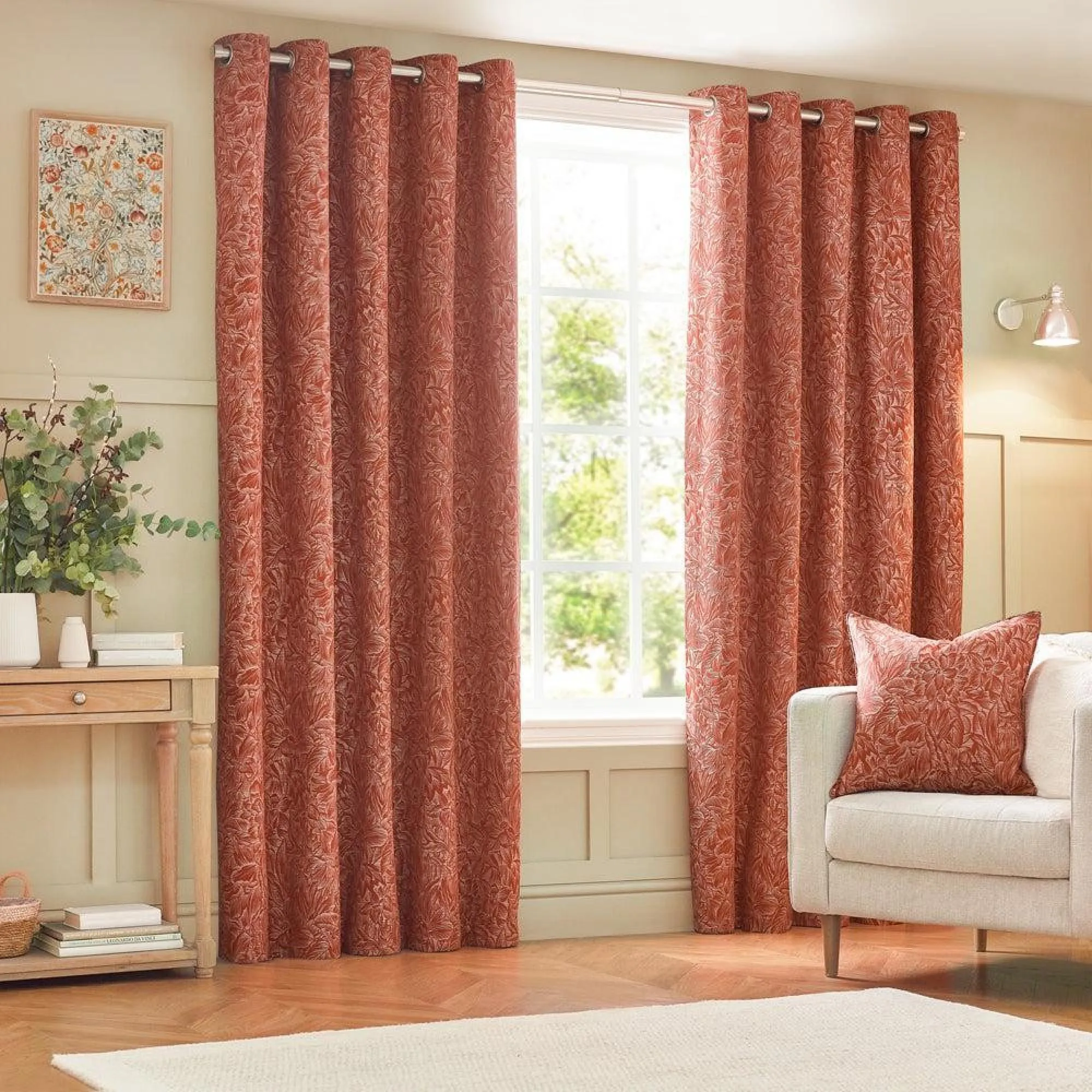 Grantley Jacquard Eyelet Curtains - Brick