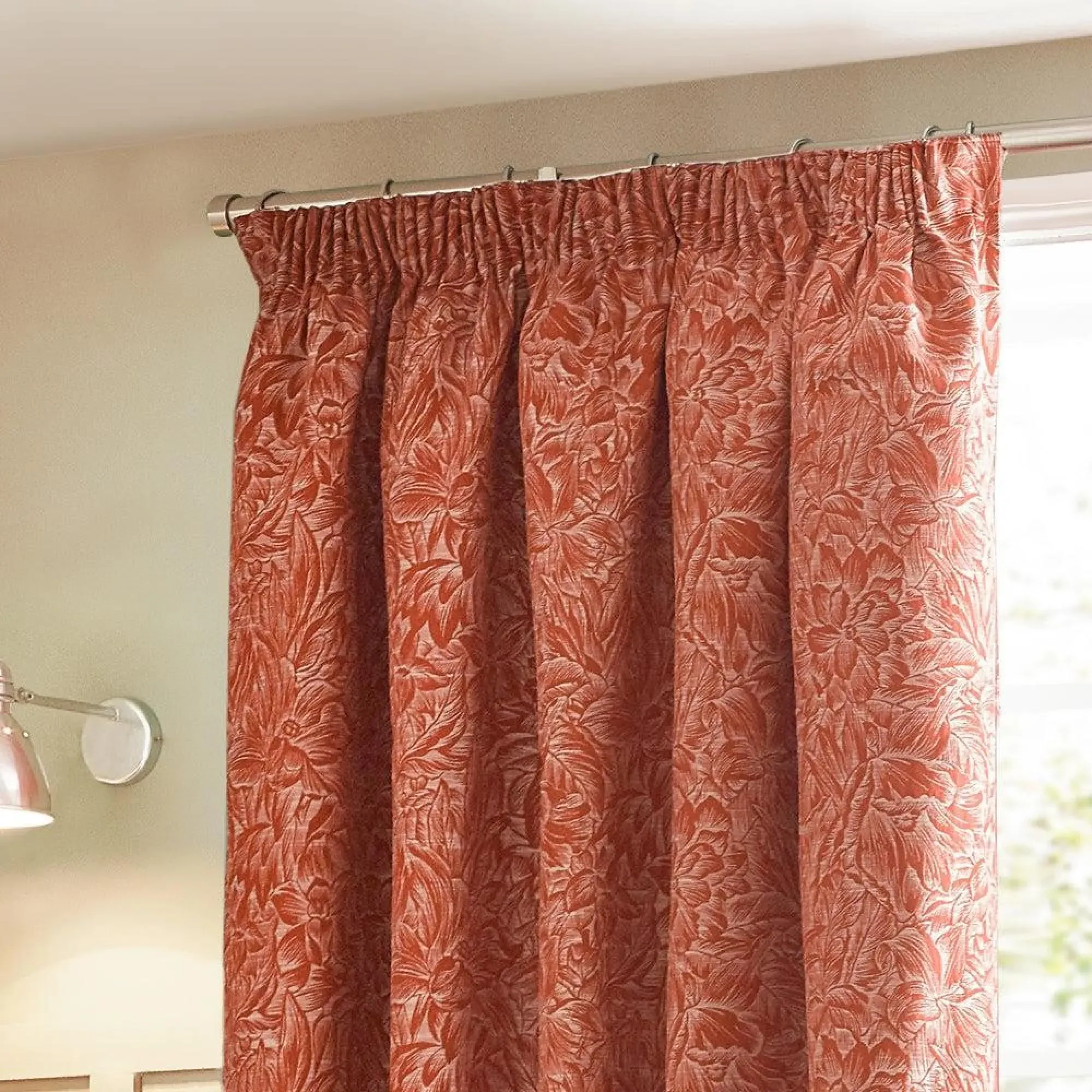 Grantley Jacquard Pencil Pleat Curtains - Brick