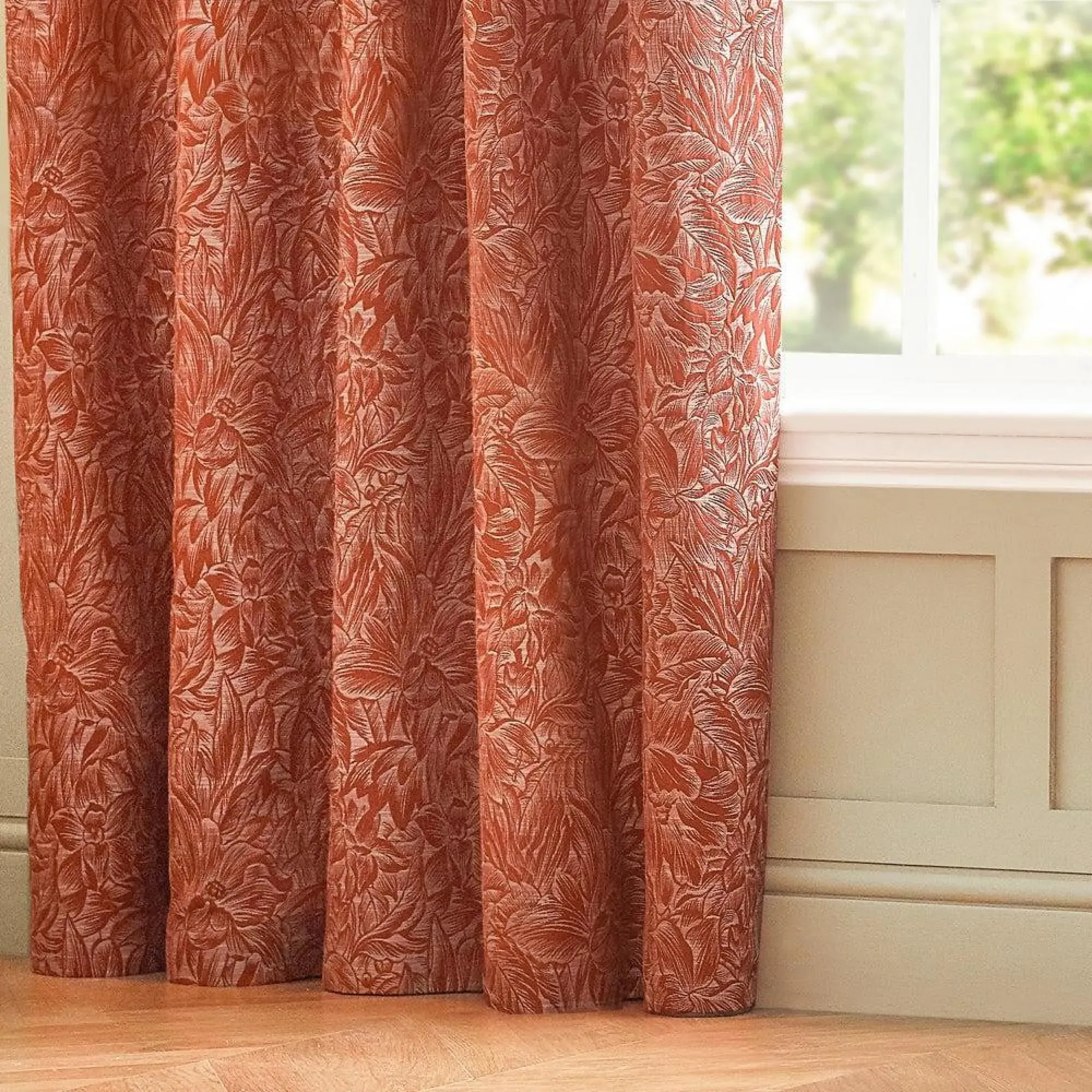 Grantley Jacquard Pencil Pleat Curtains - Brick