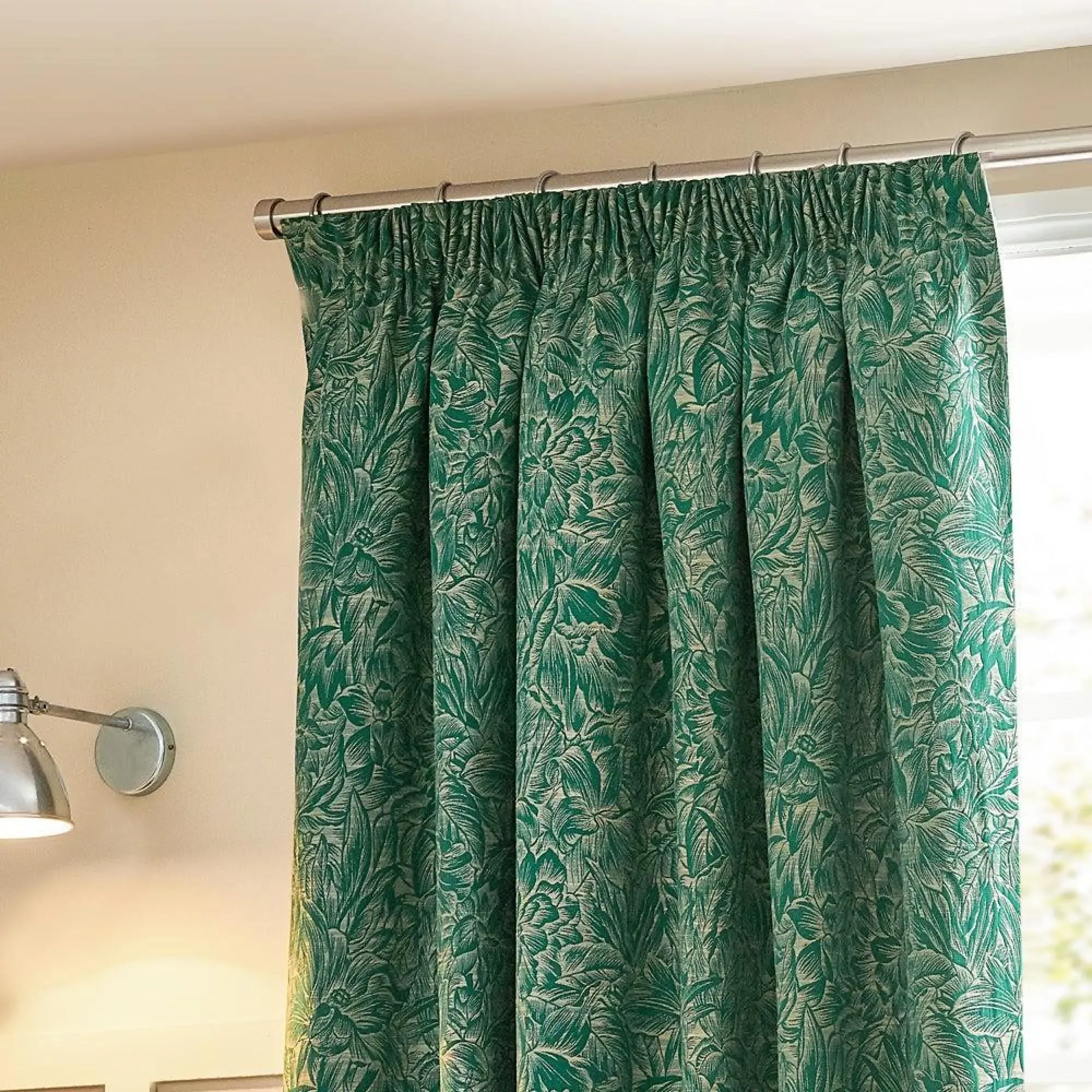 Grantley Jacquard Pencil Pleat Curtains - Emerald
