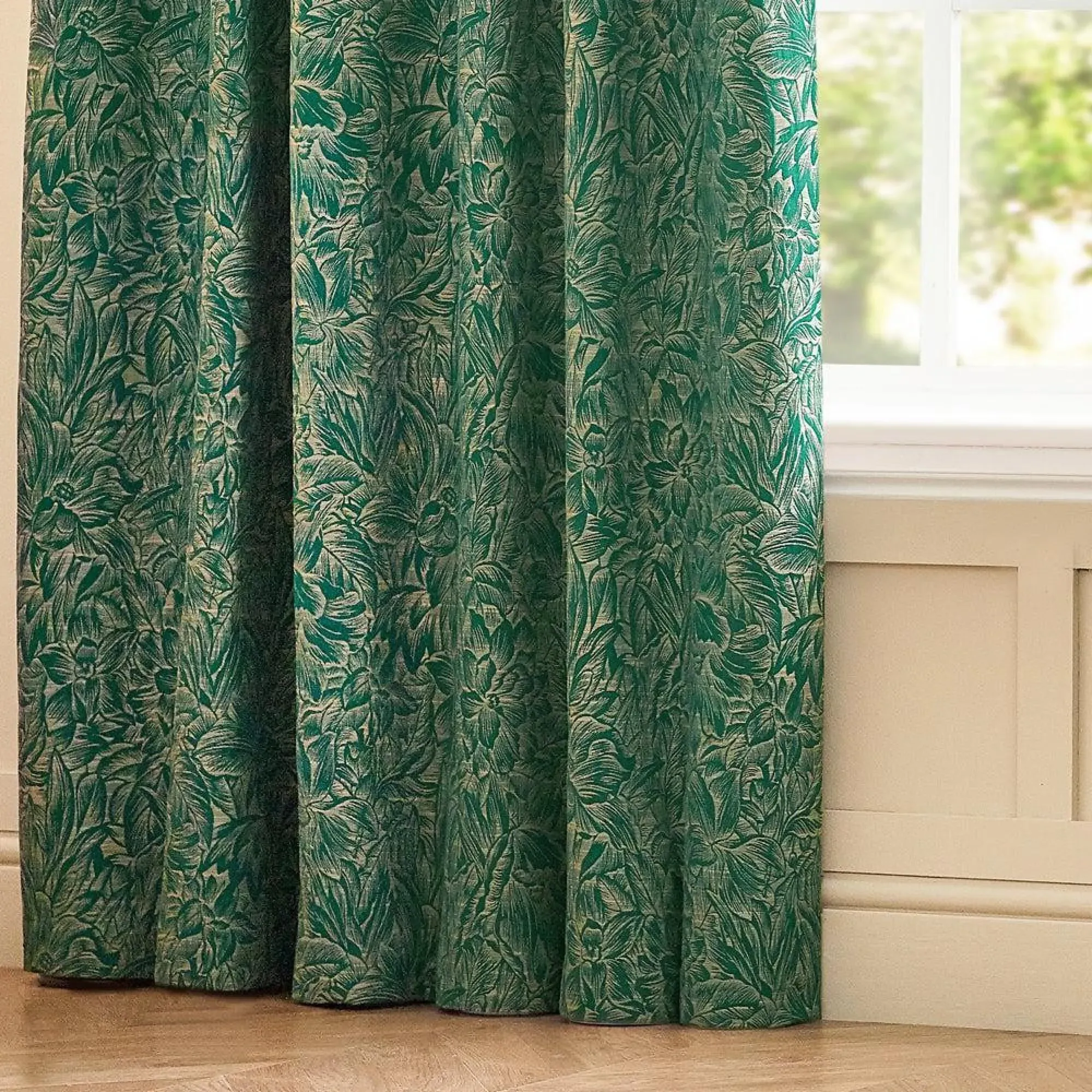 Grantley Jacquard Pencil Pleat Curtains - Emerald