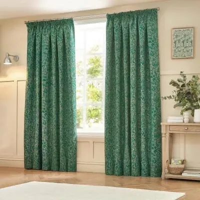 Grantley Jacquard Pencil Pleat Curtains - Emerald