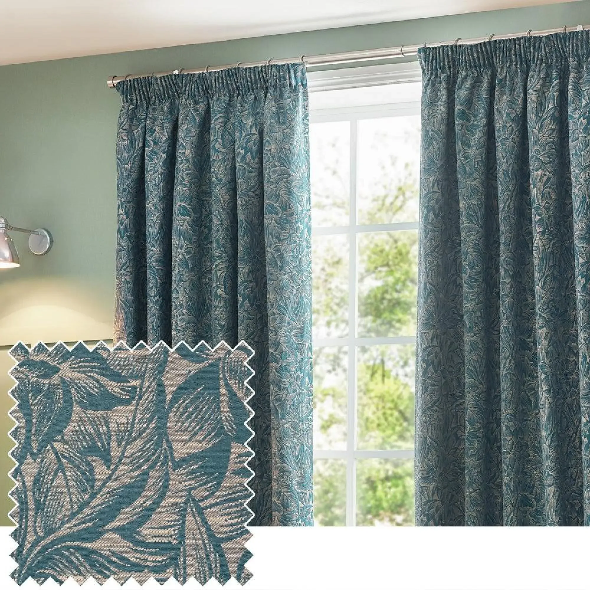 Grantley Jacquard Pencil Pleat Curtains - Wedgewood
