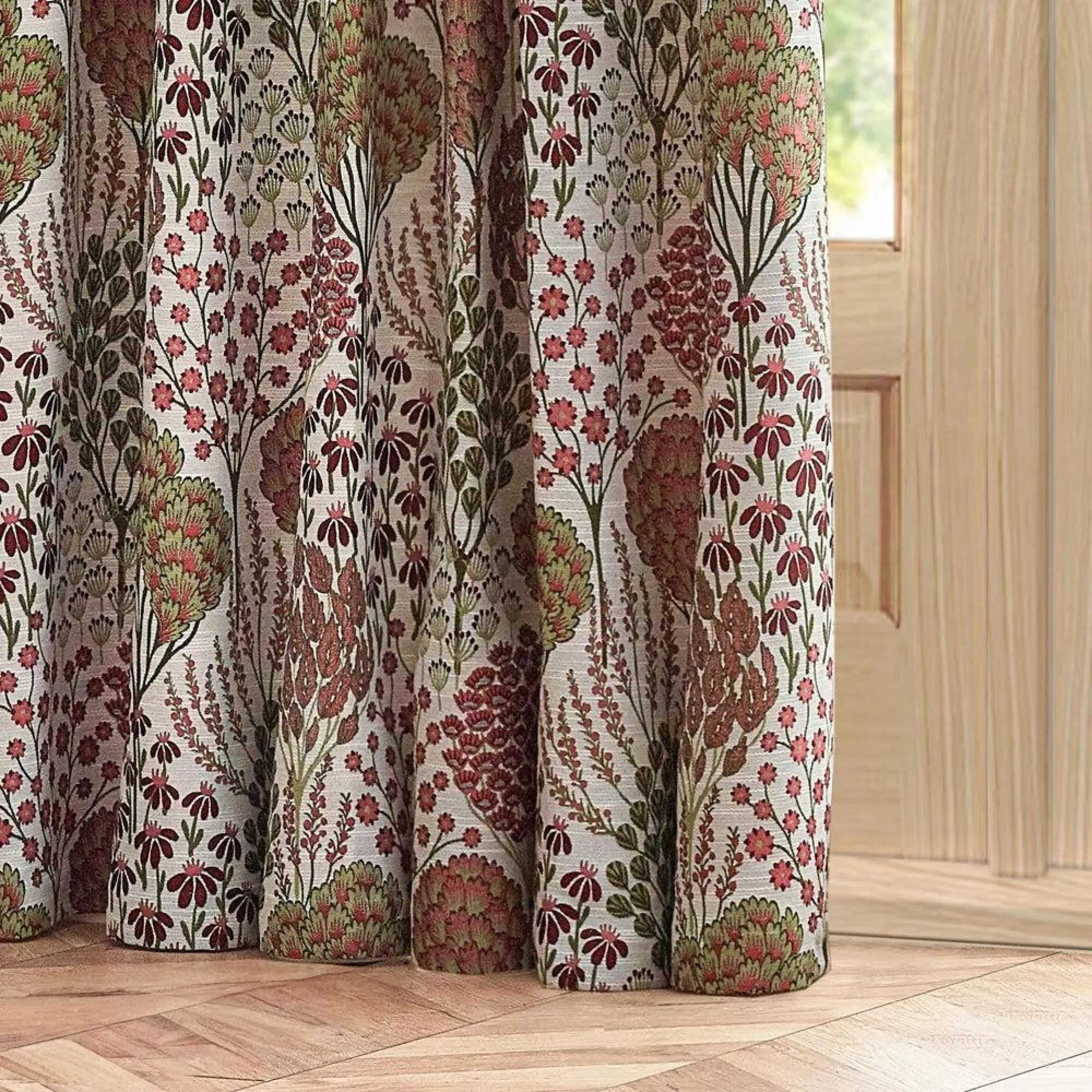 Ophelia Floral Jacquard Pencil Pleat Curtains - Rednut