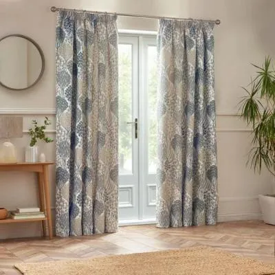 Ophelia Floral Jacquard Pencil Pleat Curtains - Wedgewood